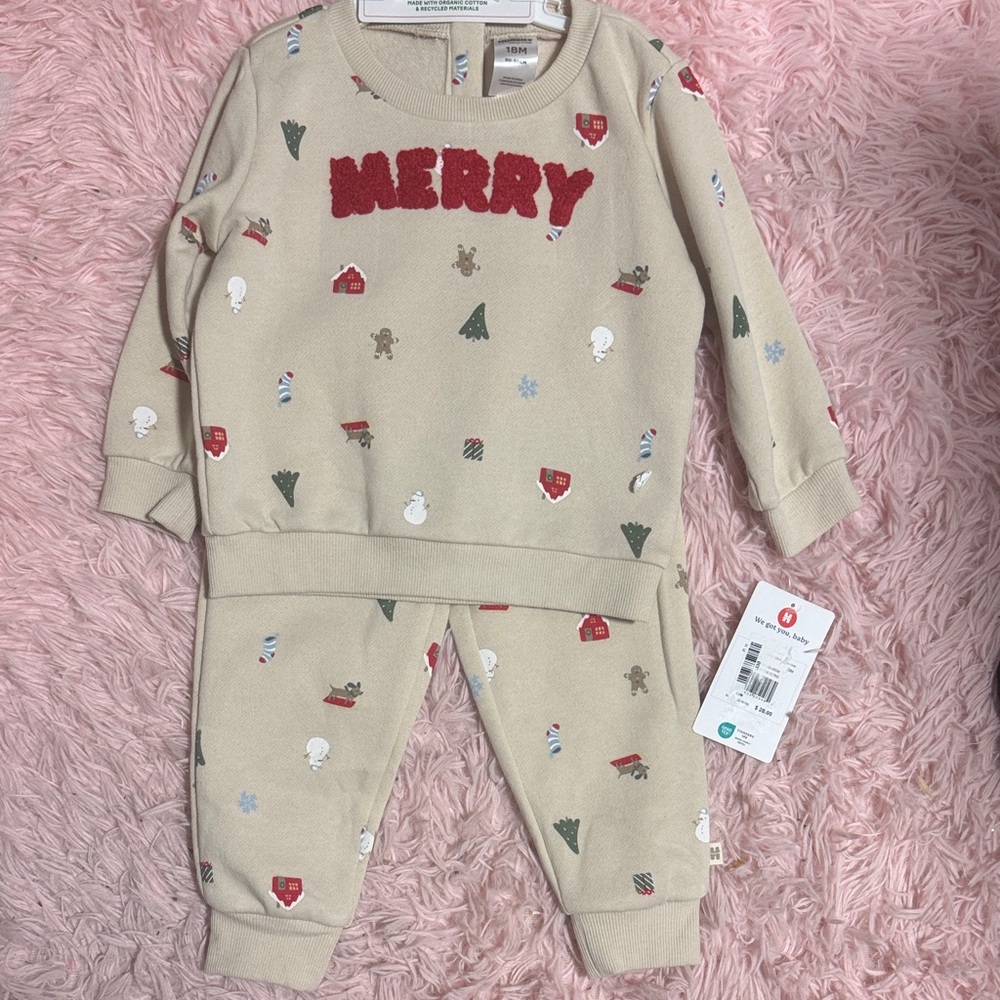 Festive Kids Pajama Set - Cream and Red